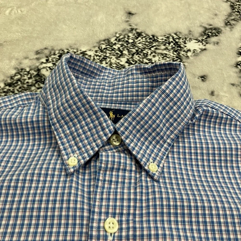 Polo Ralph‎ Lauren Custom Fit Blue Check Button Down Shirt Men's M